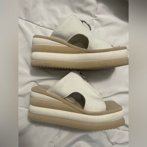 Stella McCartney White and Tan Mules with Zipper Detail